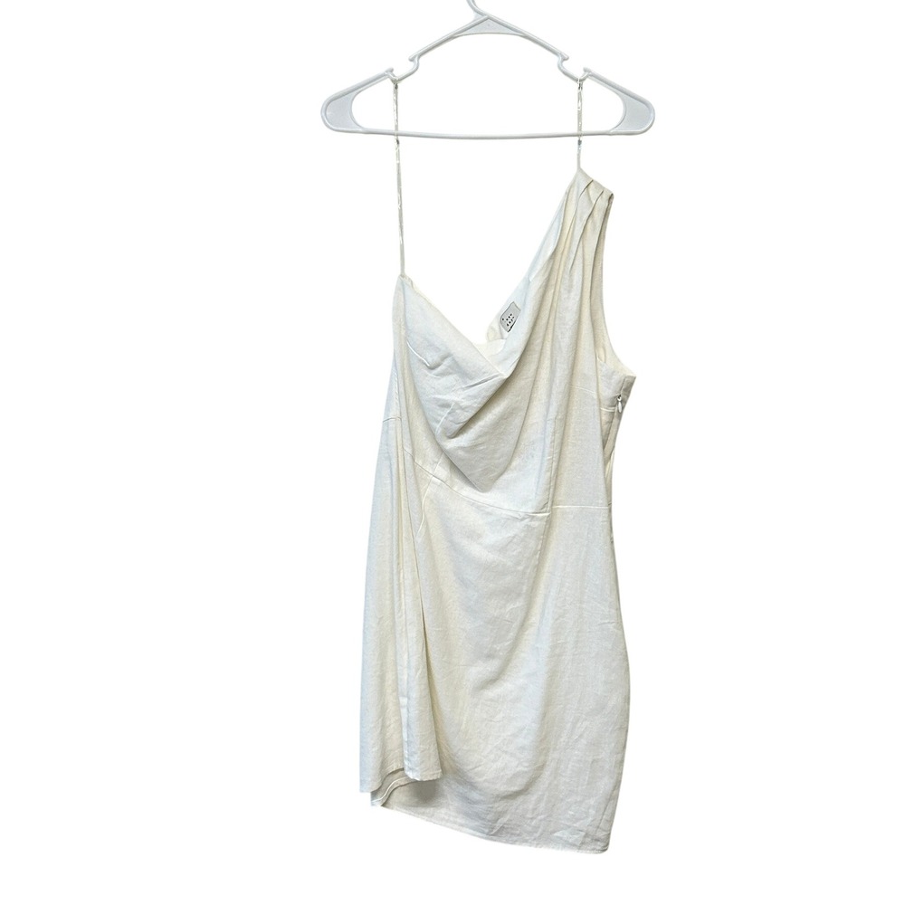 A‎ New Day Women's White One Shoulder Linen Blend Single Strap Mini Dress Size M - Picture 2 of 8